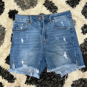 Risen Kale High Rise Mid-Thigh Distressed Denim Jean Shorts